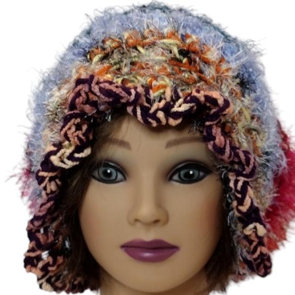 Slouchy Bohemian crocheted handmade OOAK multi colorful fibers - Picture 6 of 7